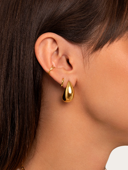 PENDIENTES GOTA ACERO BAÑO ORO